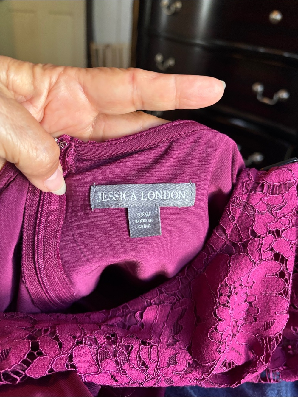 Jessica London Lace Overlay Wide-Leg Jumpsuit in Berry - Picture 2 of 4